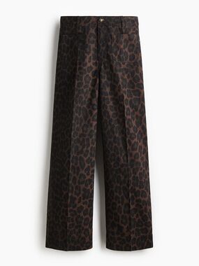 Wide-Leg Leopard Print Jeans/Pants - Brown/Black
